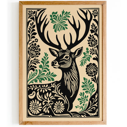 Rustic Linocut Style Deer Poster