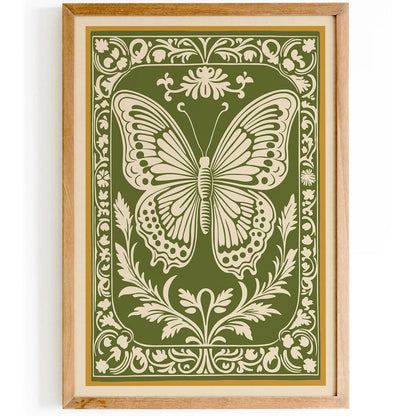 Green Butterfly Rococo Home Decor Art Print
