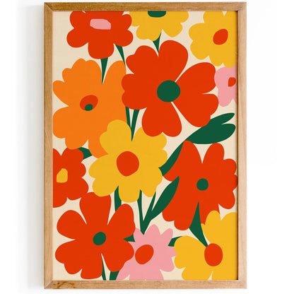 Retro Colorful Vibrant Flowers Poster