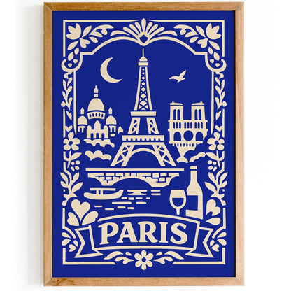 Paris Blue Travel Poster