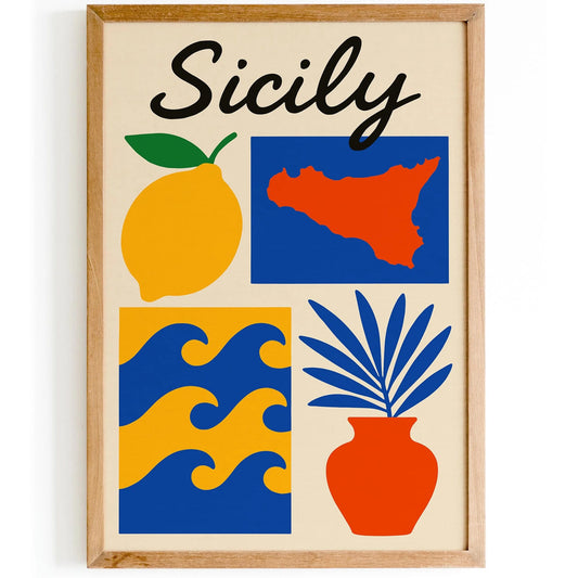 Mid Century Modern Sicily Travel Poster
