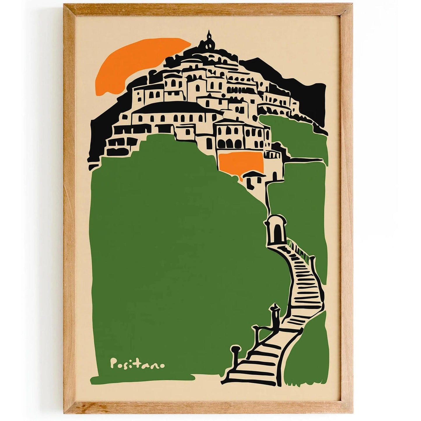 Positano Cityscape Green Art Print