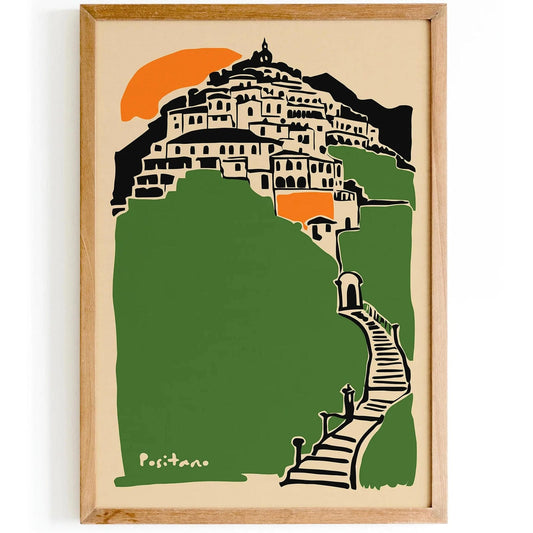 Positano Cityscape Green Art Print