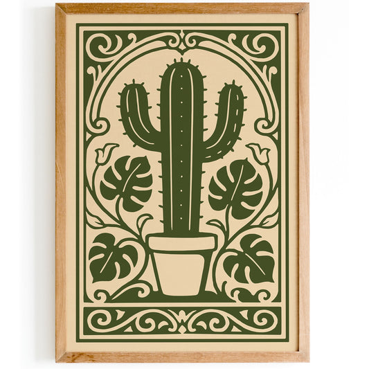 Green Rococo Cactus Plant Wall Art Print