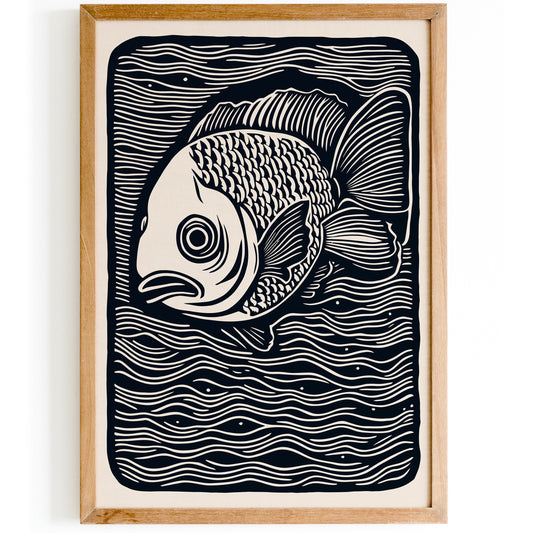 Quirky Fish Linocut Art Print