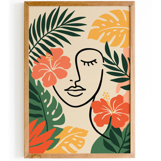 Girly Face in Tropical Leaves Poster