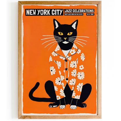 Jazz Celebrations with Cute Cat Orange Wall Art