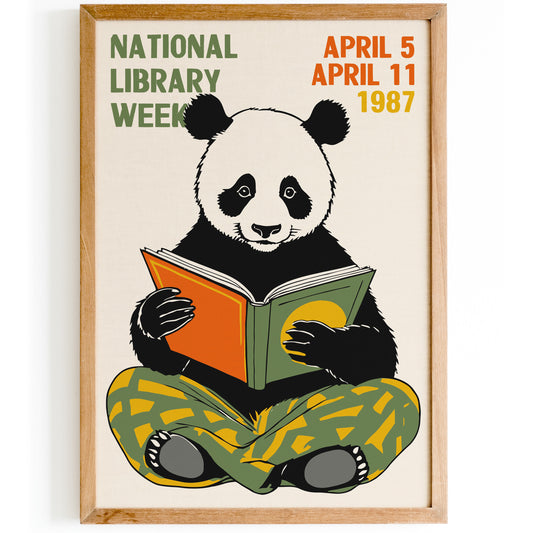 National Library Week Panda Reading Poster 1987