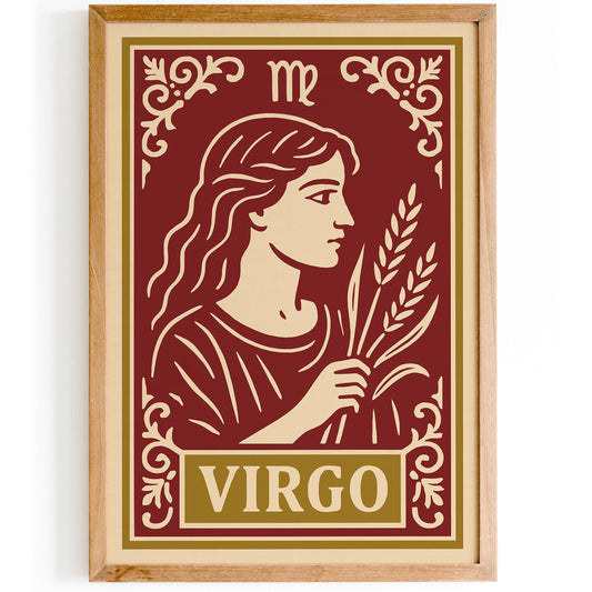 Virgo Horoscope Sign Poster in Rococo Vintage Style
