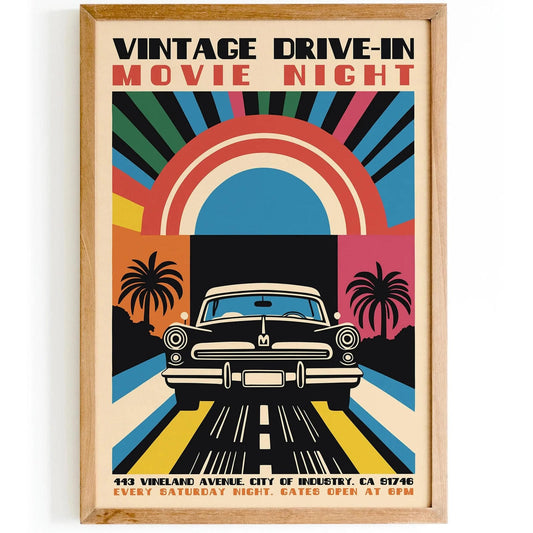 Vintage Drive-In Movie Night Art