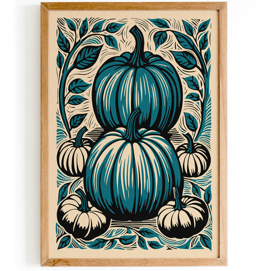 Linocut Vintage Pumpkins Art Print