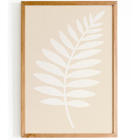 Japandi Fern Leaf Poster – White Minimal Wall Decor