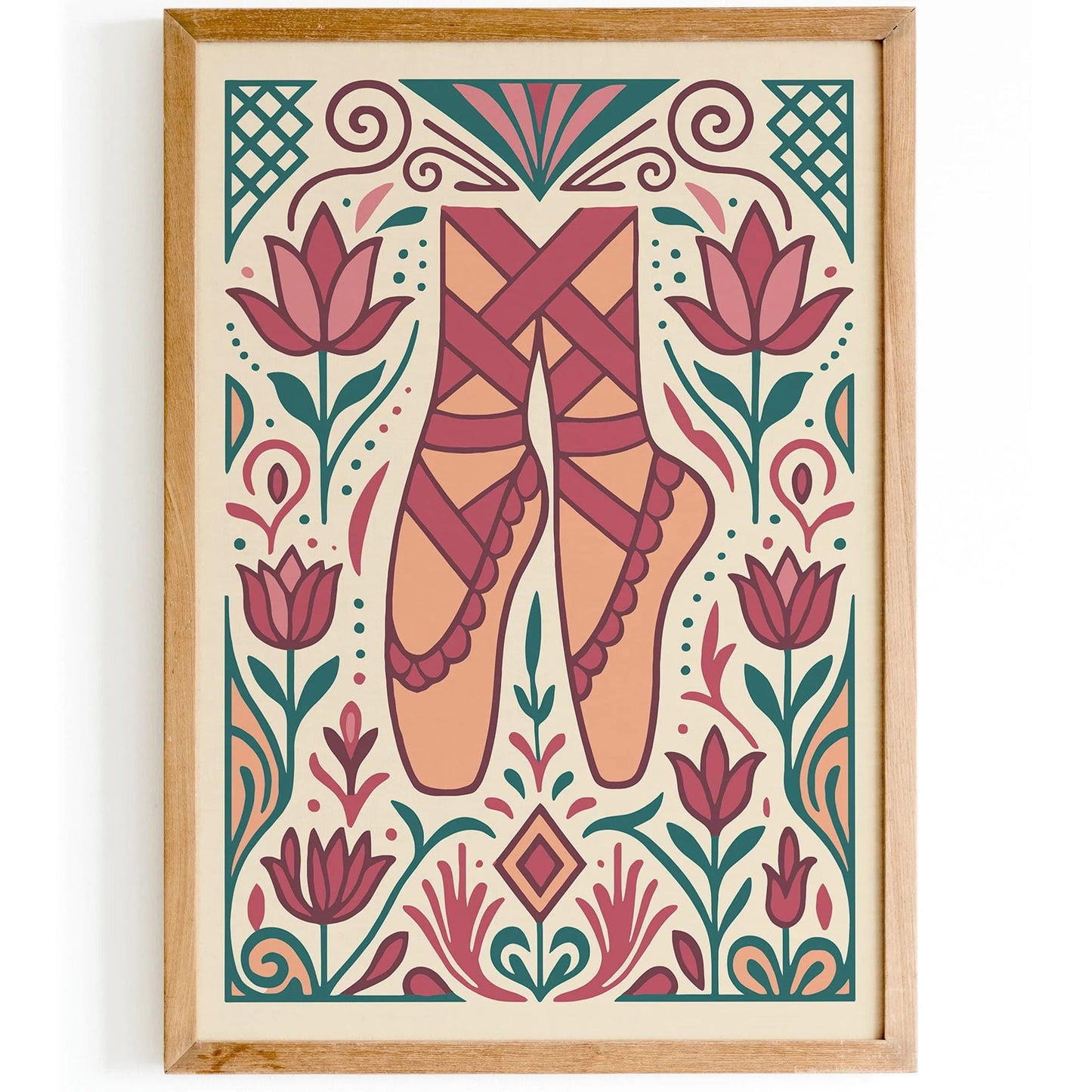 Pointe Ballet Shoes Poster in Art Deco Style