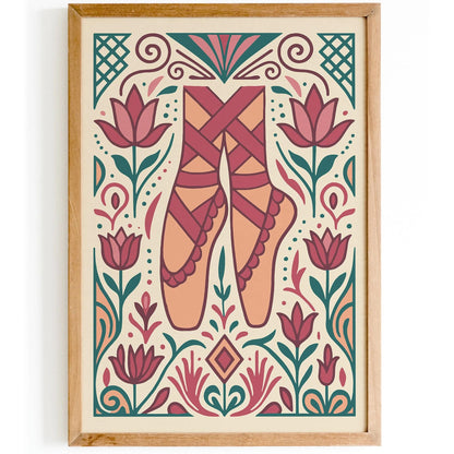 Pointe Ballet Shoes Poster in Art Deco Style