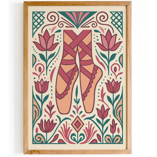 Pointe Ballet Shoes Poster in Art Deco Style