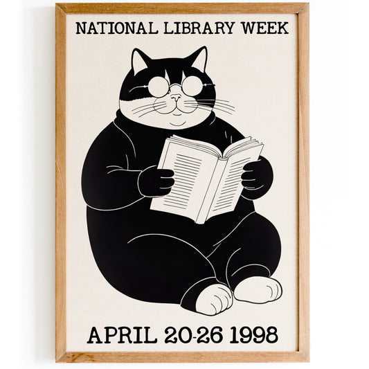 National Library Week Cat Reading Poster 1998