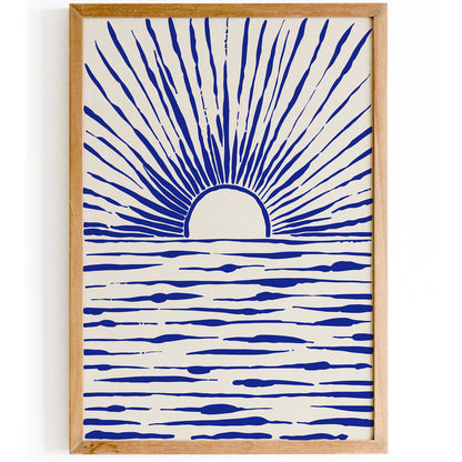 Indigo Blue Line Art Sunset Poster