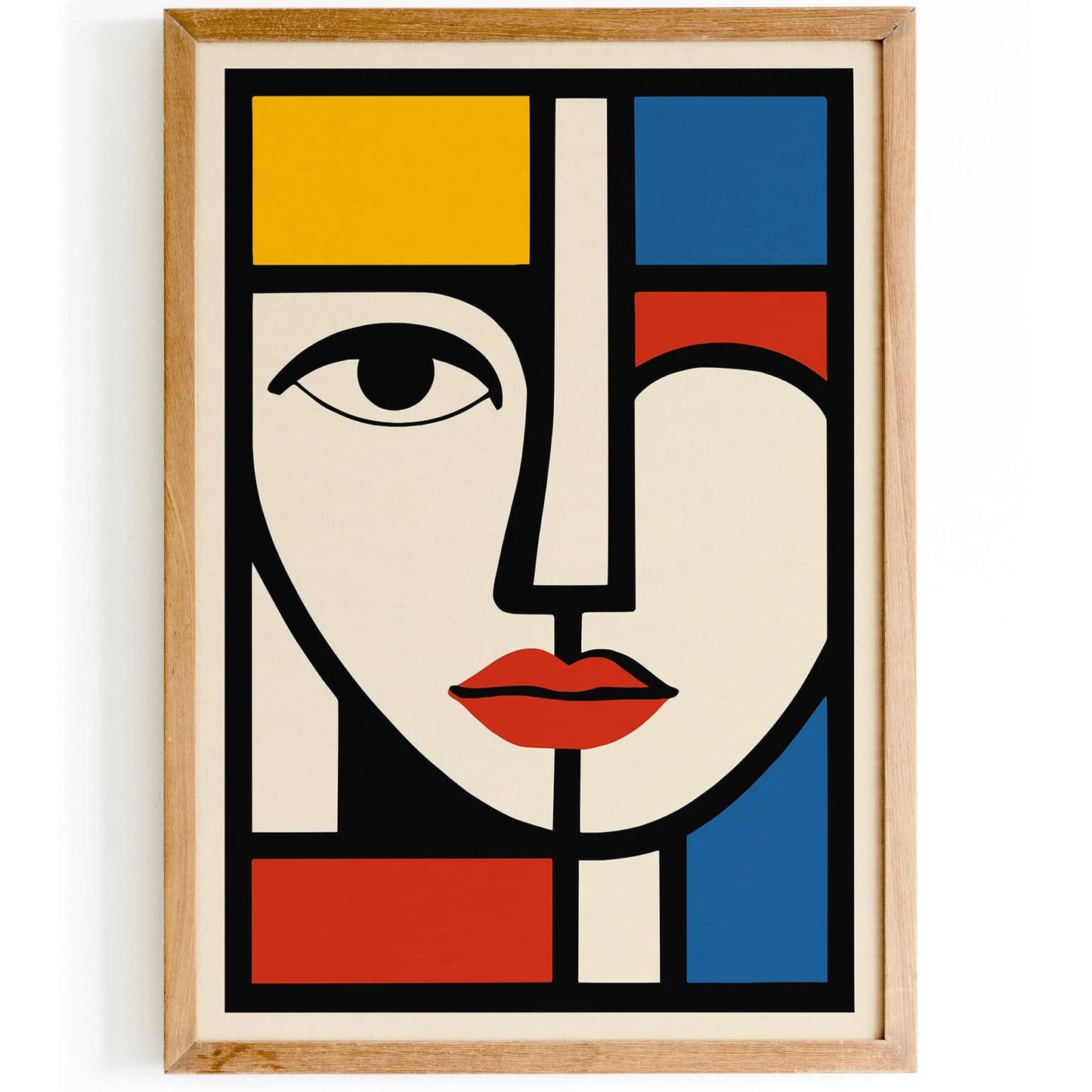 Modern Geometric Woman Face Poster Mondrian Bauhaus Style