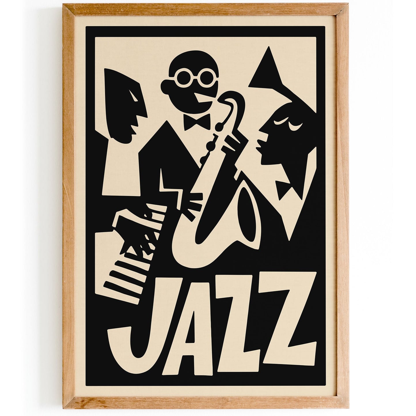 Black Retro Jazz Music Poster - Funny Cubist Music Art Print