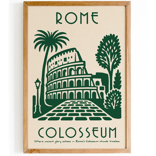 Rome Italy Colosseum Travel Green Poster