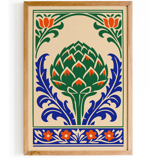 Folk Illustration of Artichoke Poster Print