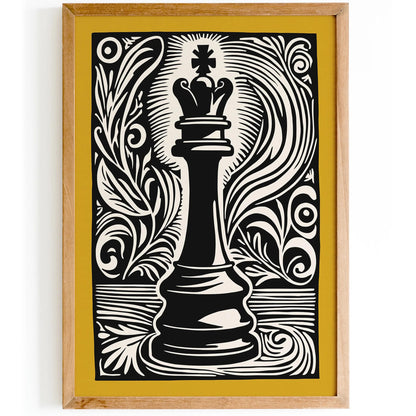 Mustard Yellow Retro Chess Piece Art Print