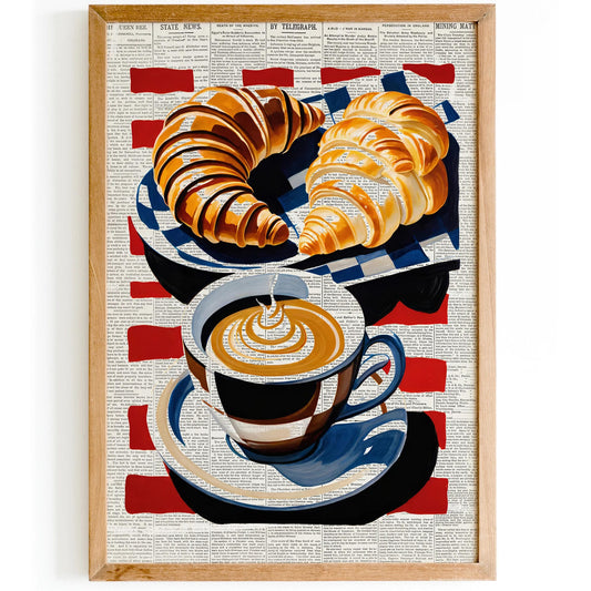 Croissants & Coffee Newsprint Poster