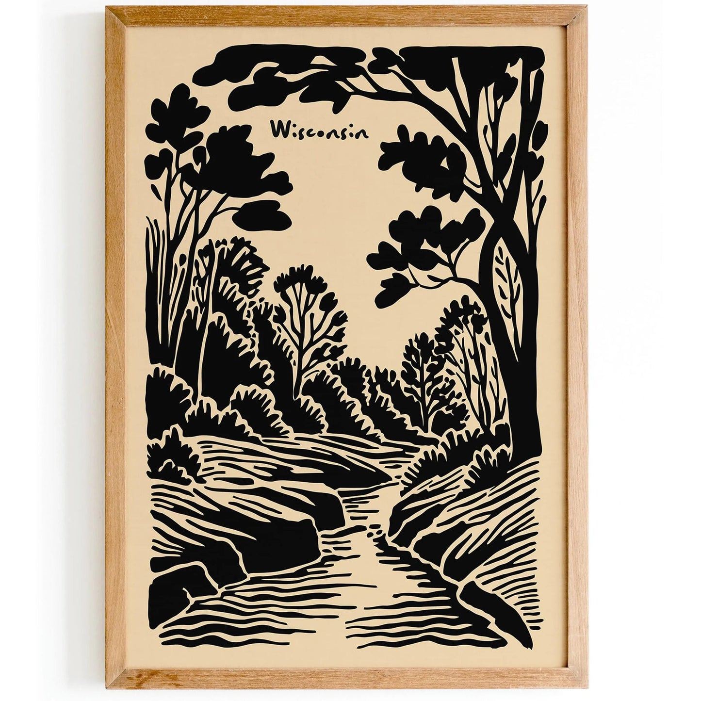 Wisconsin Nature Travel Black Ink Style Poster