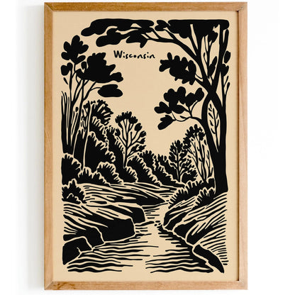 Wisconsin Nature Travel Black Ink Style Poster
