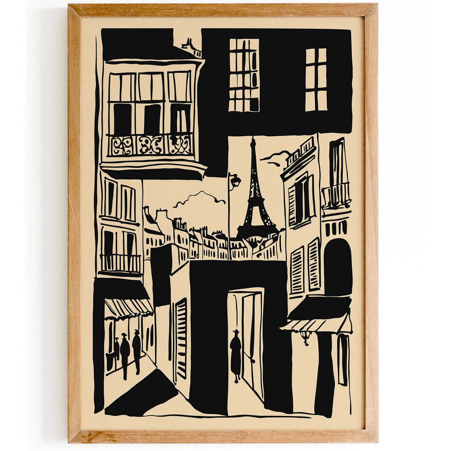 Black Ink Style Paris Comics Art Print