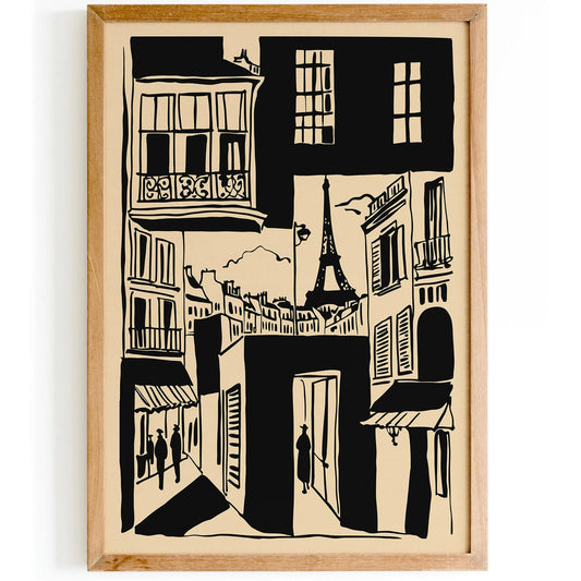 Black Ink Style Paris Comics Art Print