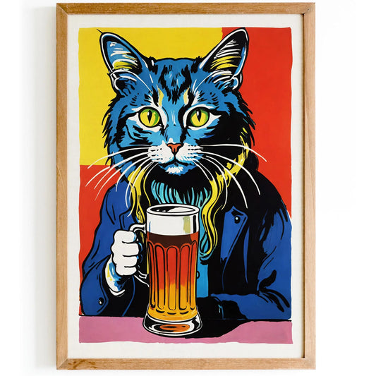 Fancy Cat Drinking Beer Poster