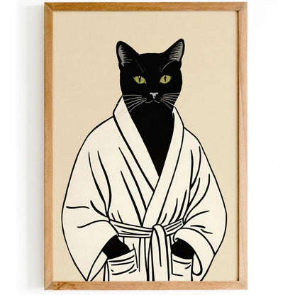 Cute Black Cat in Bathrobe Poster