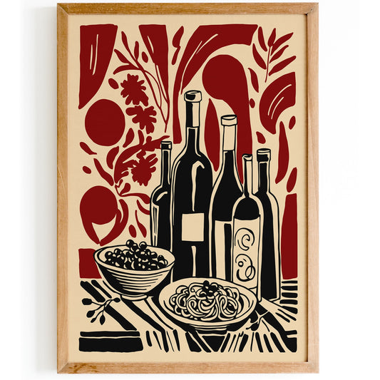 Wine and Pasta Italian Kitchen Wall Art Print