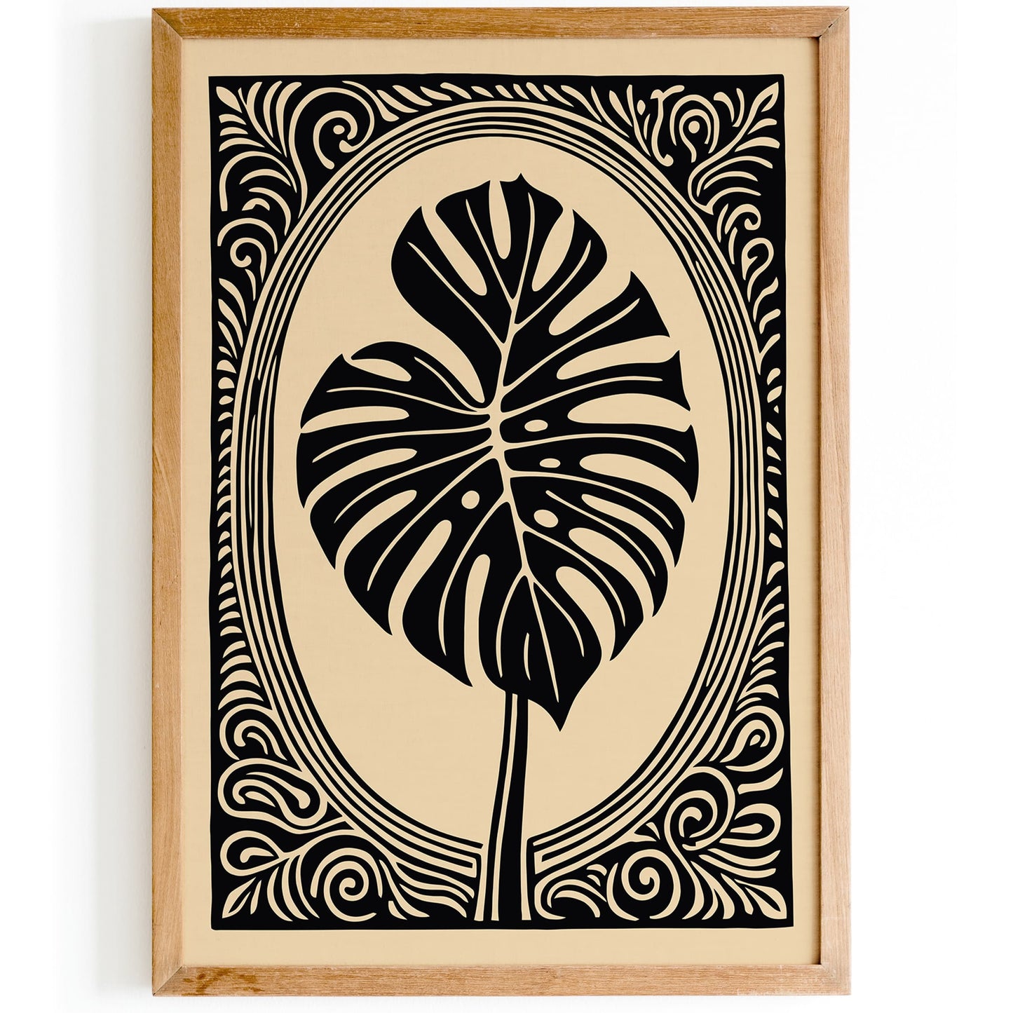 Black Victorian Style Monstera Leaf Wall Art Print