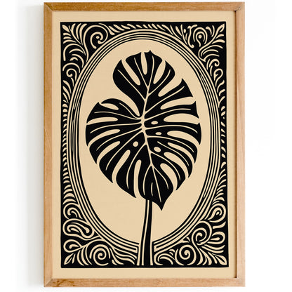 Black Victorian Style Monstera Leaf Wall Art Print