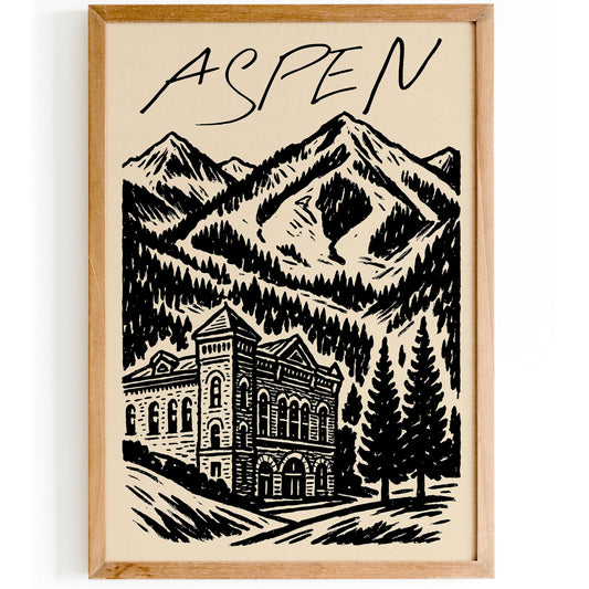 Aspen Black Ink Travel Poster