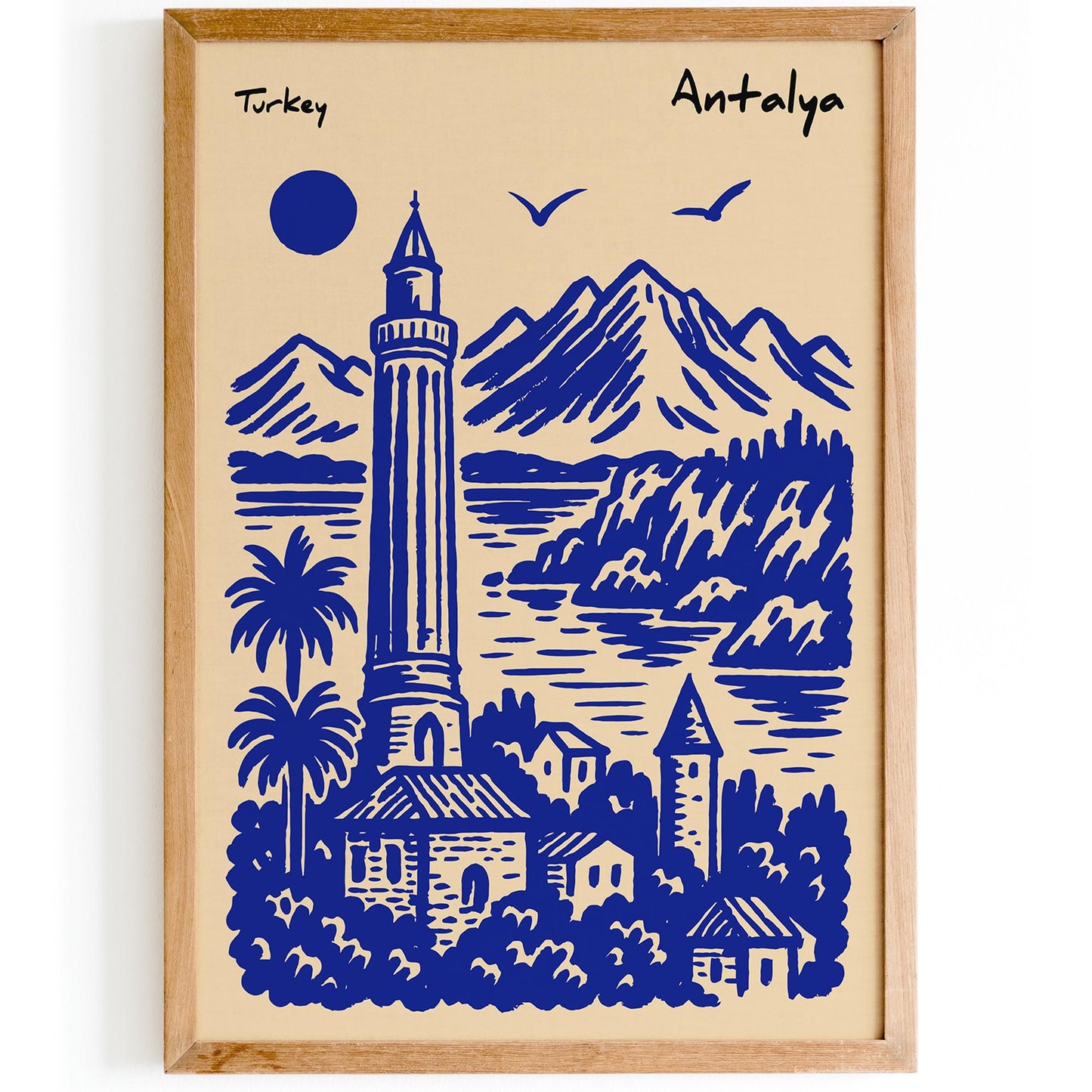 Turkey Travel Poster - Antalya Blue Coastal Art