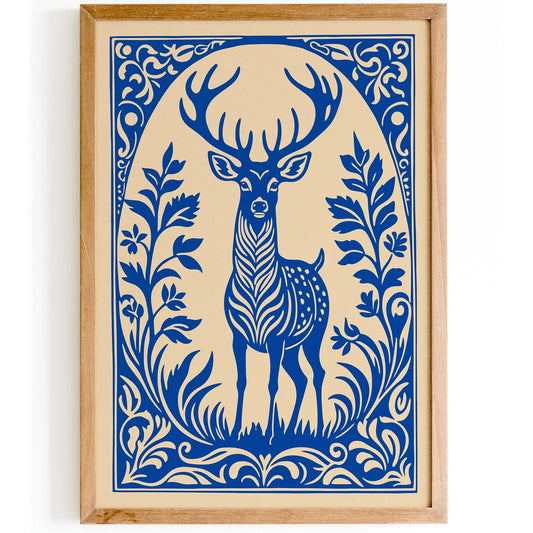 Blue Victorian Reindeer Animal Poster