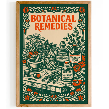 Vintage Herbal Remedies Botanical Art Poster