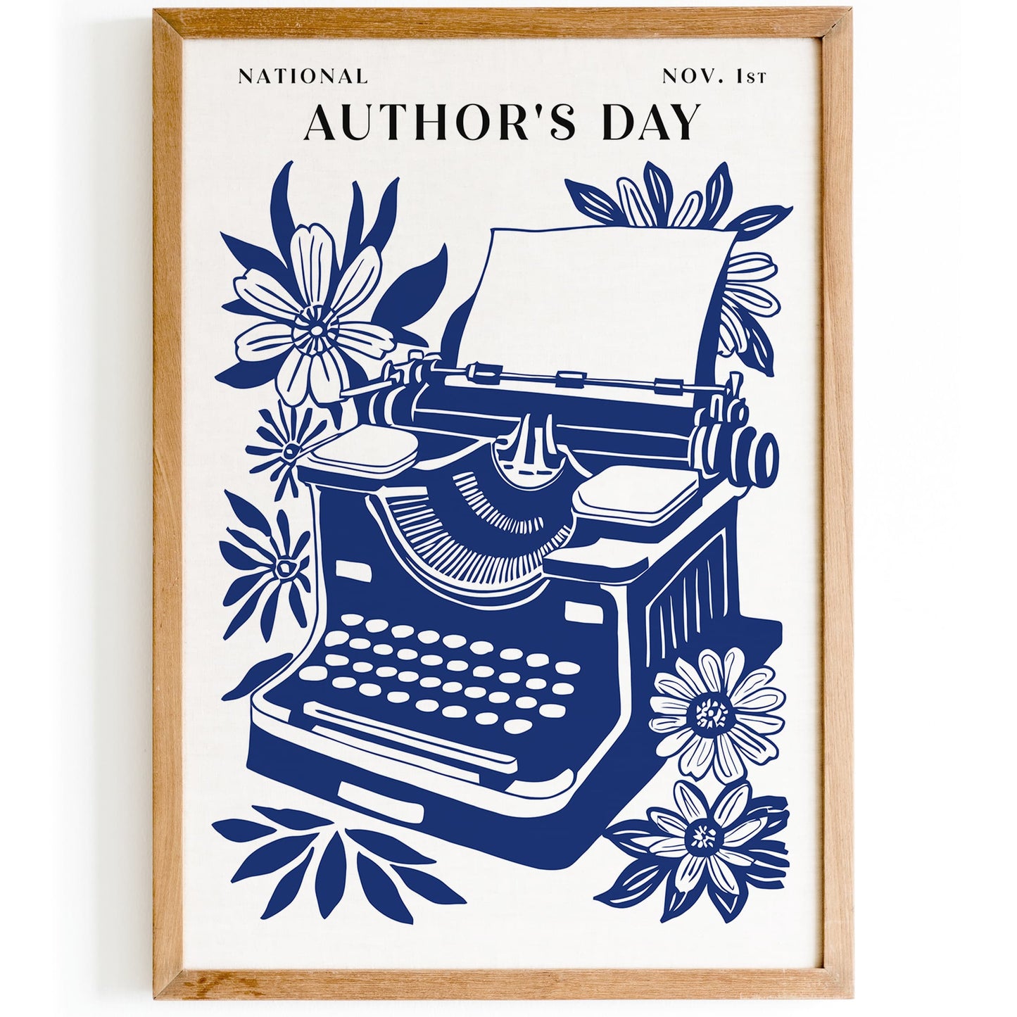 National Authors Day Typewriter Poster – Navy Blue Literary Wall Art Print