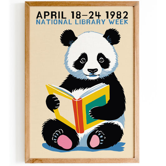 1982 Panda Reading Retro Wall Art