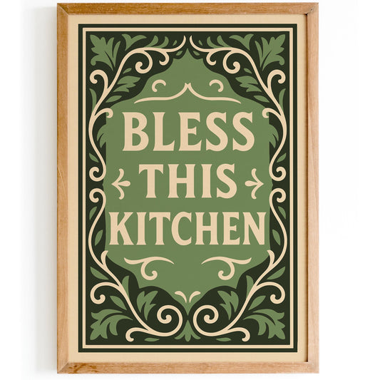 Green Kitchen Poster - Bless This Kitchen Art
