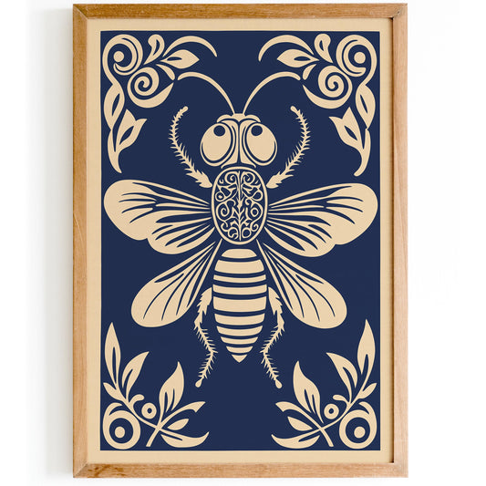 Navy Blue Fly Bug Poster