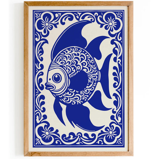 Indigo Blue Nautical Fish Art Print