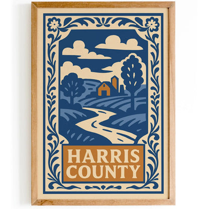 Harris County Texas Blue Travel Poster