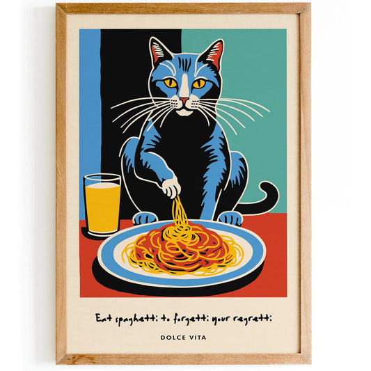 Dolce Vita Poster - Cat Spaghetti Lover Art Print