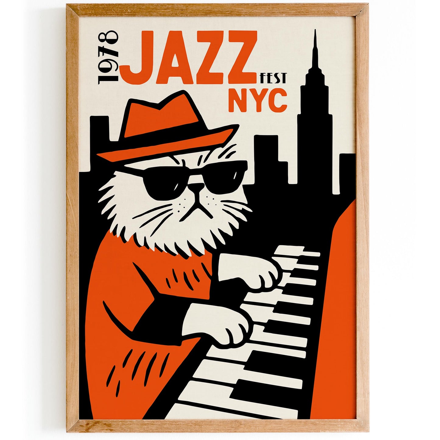 Jazz Fest NYC 1978 Poster - Cool Funny Cat Wall Art