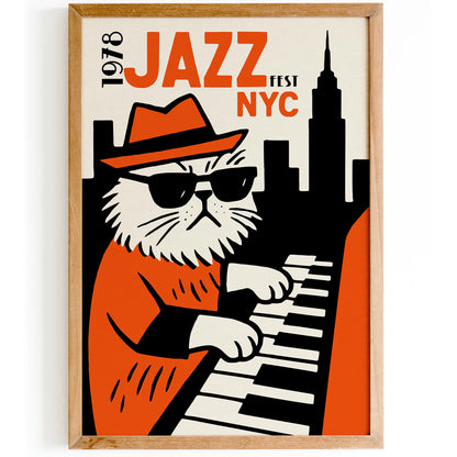 Jazz Fest NYC 1978 Poster - Cool Funny Cat Wall Art