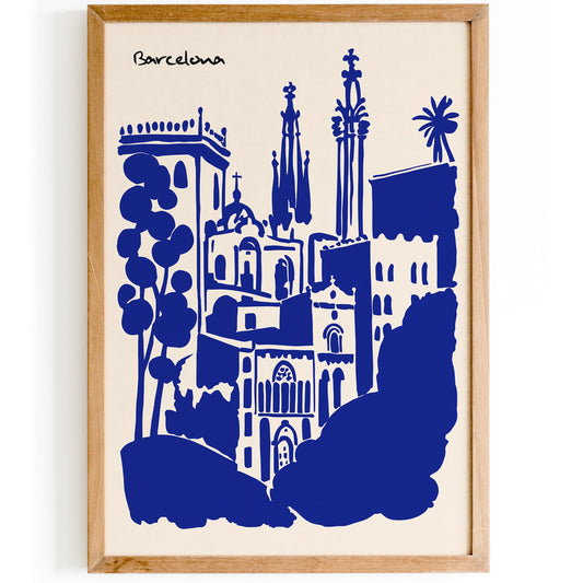 Barcelona Blue Cityscape Wall Art Print